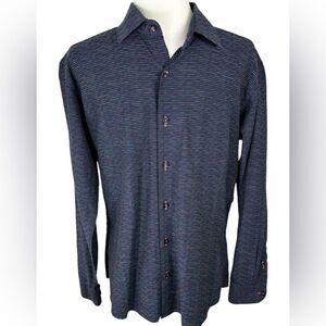 Jared Lang Navy Blue & Pink Striped Button Down Long Sleeve Dress Shirt
